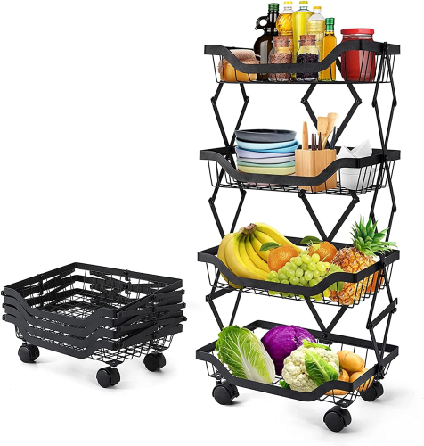 4 Tier Foldable Fruits Vegetable Baskets Organizer