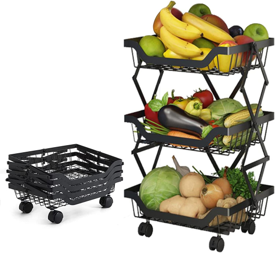 3 Tier Foldable Fruits Vegetable Baskets Organizer