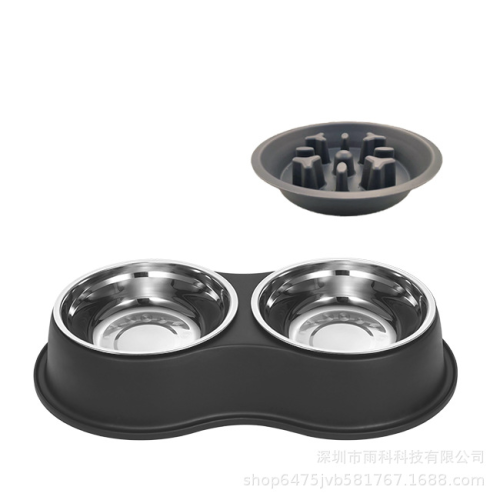 Slow Feeder Dog Bowl with Silicone Mat, Black